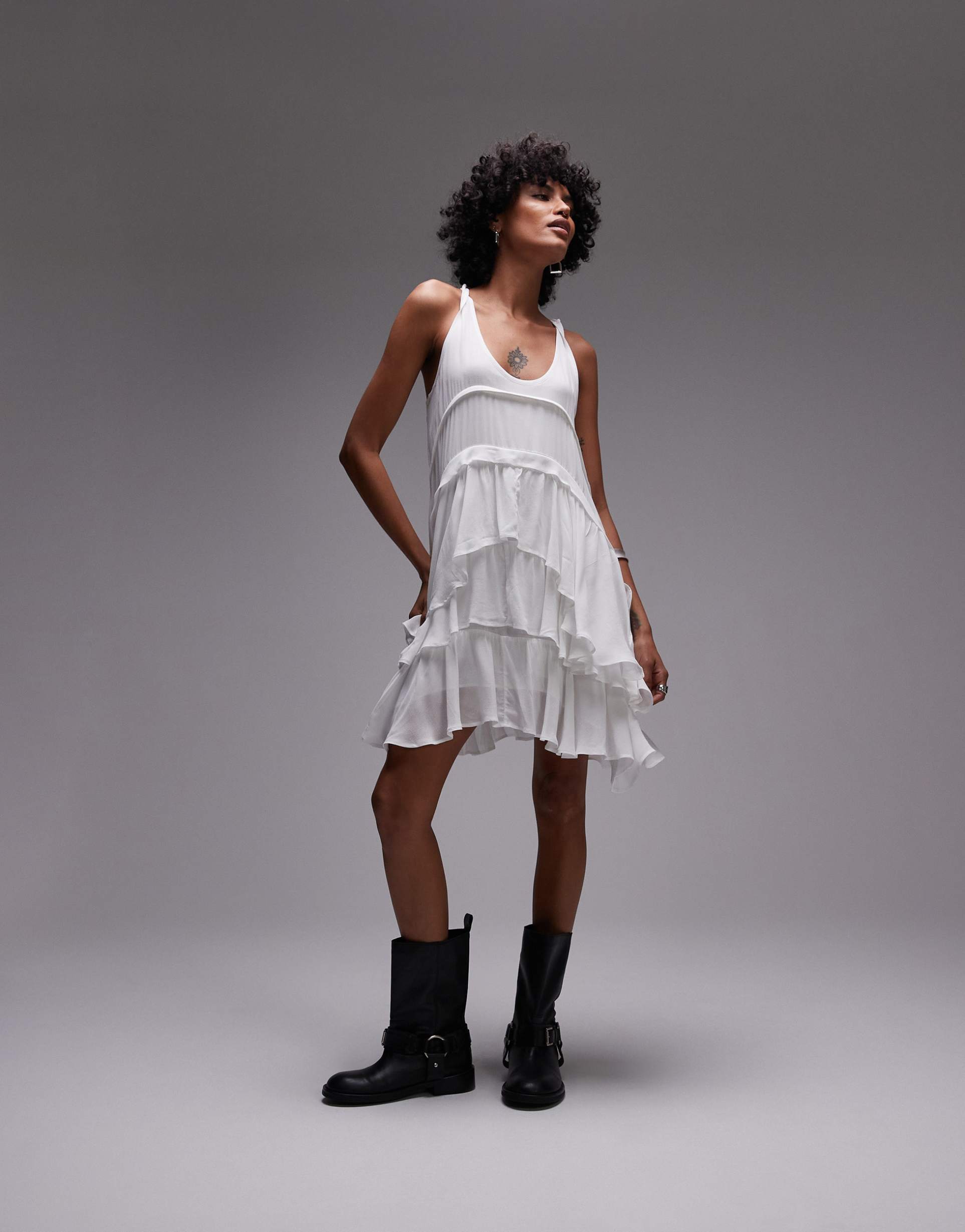 allsaints cavarly mini dress in optic white
