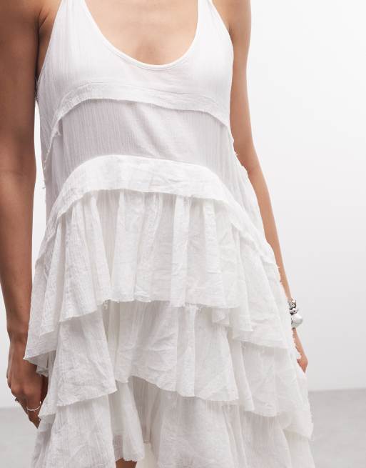 AllSaints Cavarly racer back asymmetric ruffle tiered maxi dress in white, 3 of 4