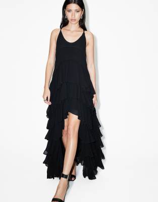 Allsaints Cavarly Tiered Ruffle Maxi Dress In Black