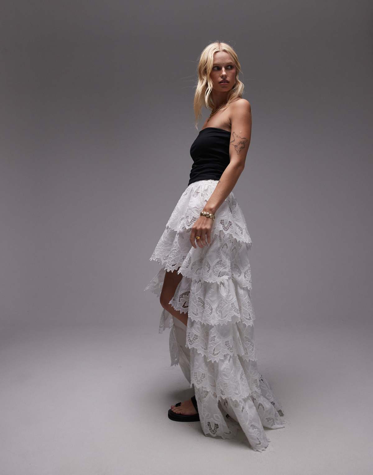 Allsaints Cavarly tiered skirt In snow white