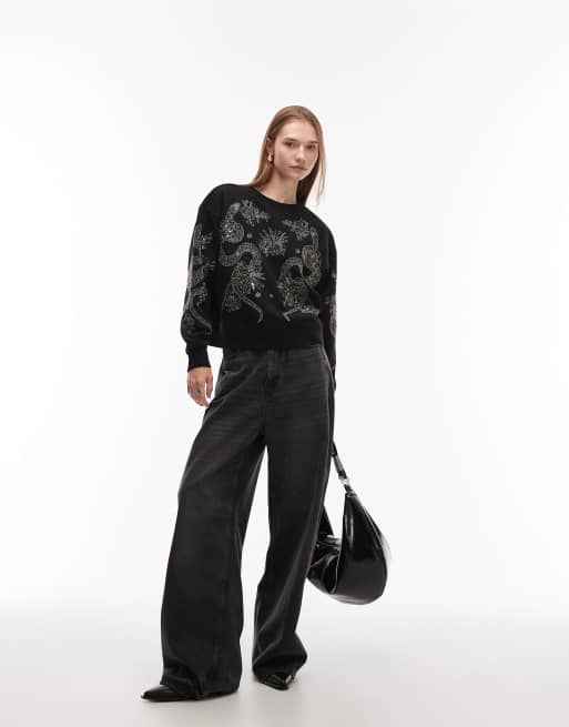 AllSaints – Cecile Pippa – Verziertes Sweatshirt in Schwarz, 2 von 4