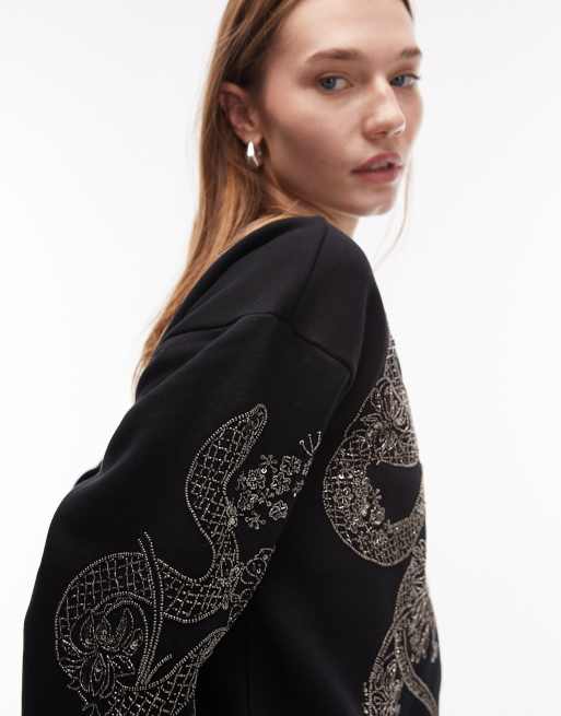AllSaints – Cecile Pippa – Verziertes Sweatshirt in Schwarz, 4 von 4