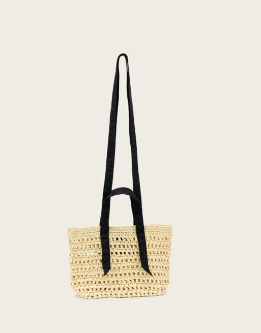 AllSaints - Celayne - Bolso de hombro blanco hueso con logo de malla entretejida de rafia, 4 de 4