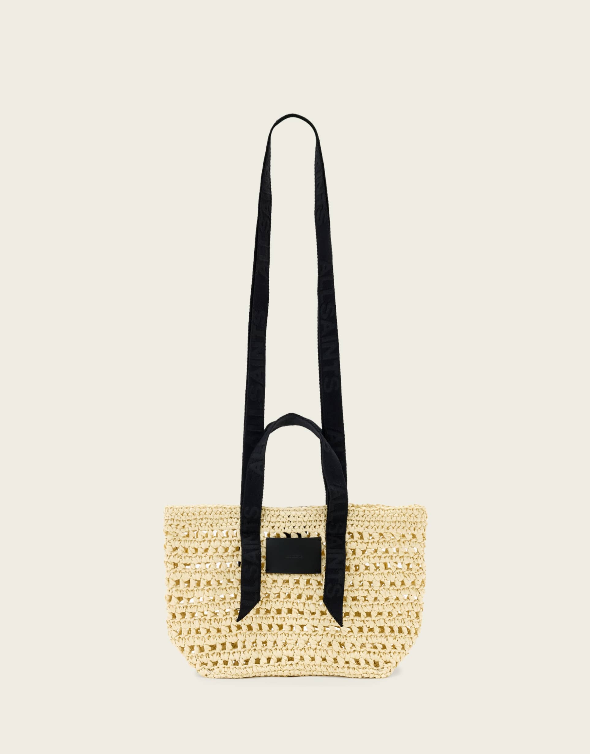 allsaints celayne paper woven mesh logo shoulder bag in off white