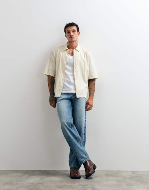 AllSaints Cenizo short sleeve crinkle embroidery shirt in off white, 2 of 5