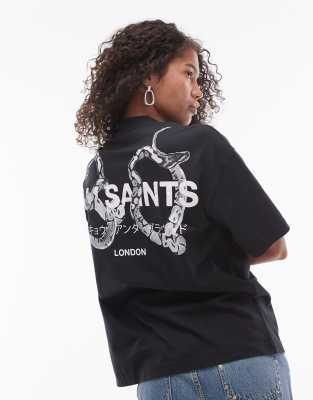 AllSaints - Ceremony Etta - T-Shirt in Schwarz mit Schlangen-Logo auf dem Rücken