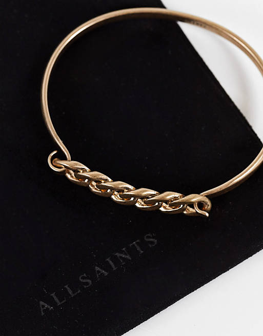 AllSaints chain bangle in brass with gold finish