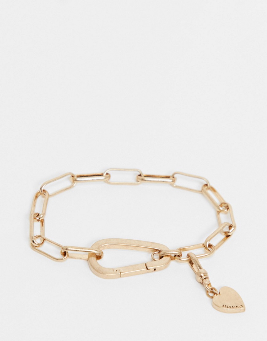 AllSaints chain bracelet with heart charm in gold