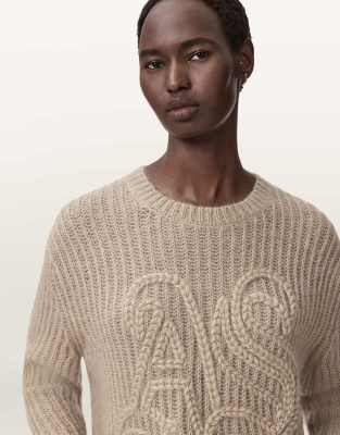 AllSaints - Chain - Pullover in Gerstenweiß mit „AS"-Motiv