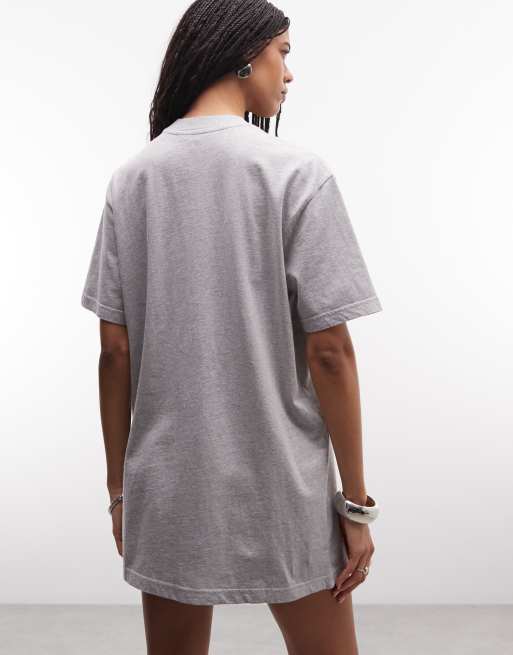 AllSaints Chains short sleeve diamante logo t-shirt mini dress in grey, 3 of 4