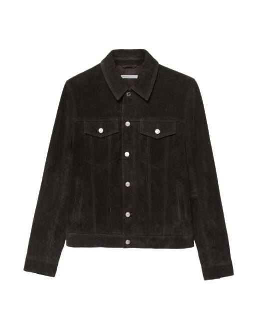 AllSaints Chaiyo Trucker-Jacke aus Wildleder in Tanner Black, 2 von 6