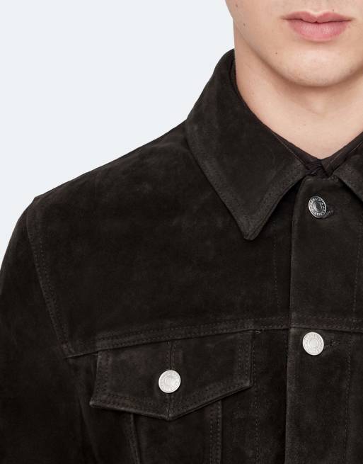 AllSaints Chaiyo Trucker-Jacke aus Wildleder in Tanner Black, 5 von 6