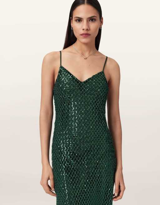 AllSaints – Chantelle – Kleid in Smaragdgrün