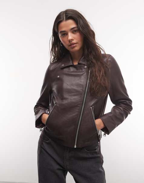 AllSaints - Chaqueta biker Dalby de piel de cordero en burdeos - view 1