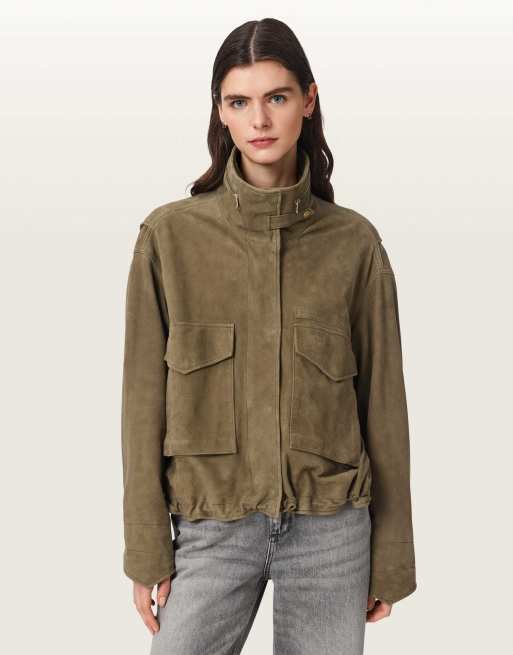 AllSaints - Chaqueta de ante Clay en verde oliva, 3 de 6