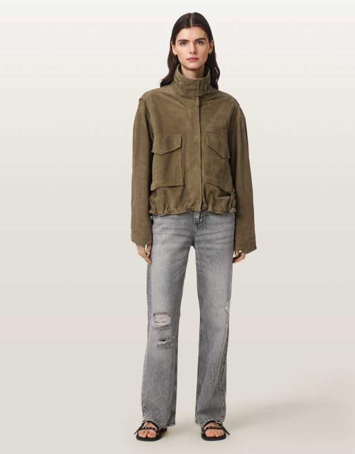 AllSaints - Chaqueta de ante Clay en verde oliva, 4 de 6