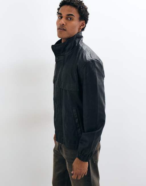 AllSaints chaqueta de cuero con cuello alzado en negro, 5 de 5