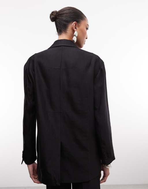 AllSaints - Charley - Blazer sartoriale in misto lino nero in coordinato, 4 di 4