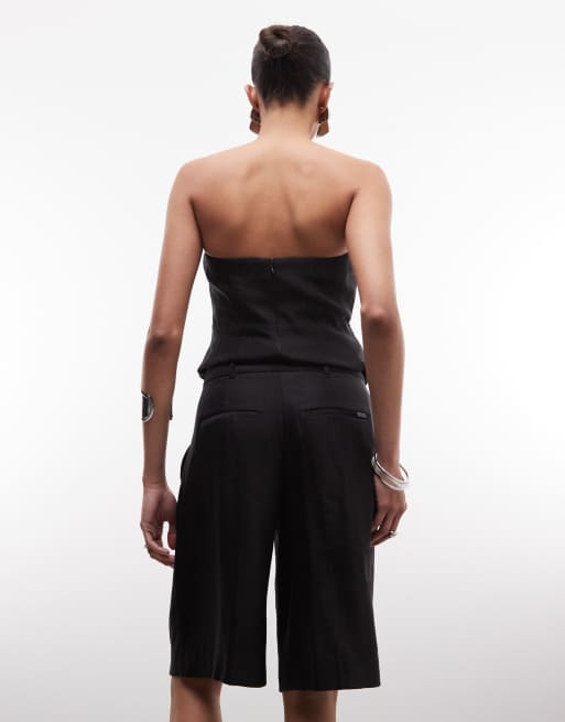 AllSaints Charley co-ord tailored linen blend pleated jorts in black, 5 of 5