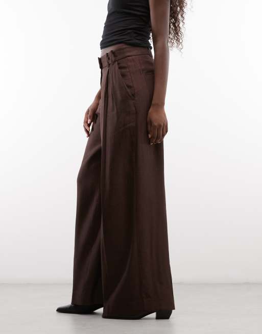AllSaints Charley linen blend tailored pants in chocolate brown (part of a set), 2 of 5