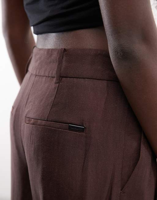 AllSaints Charley linen blend tailored pants in chocolate brown (part of a set), 4 of 5