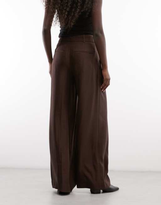 AllSaints Charley linen blend tailored pants in chocolate brown (part of a set), 5 of 5