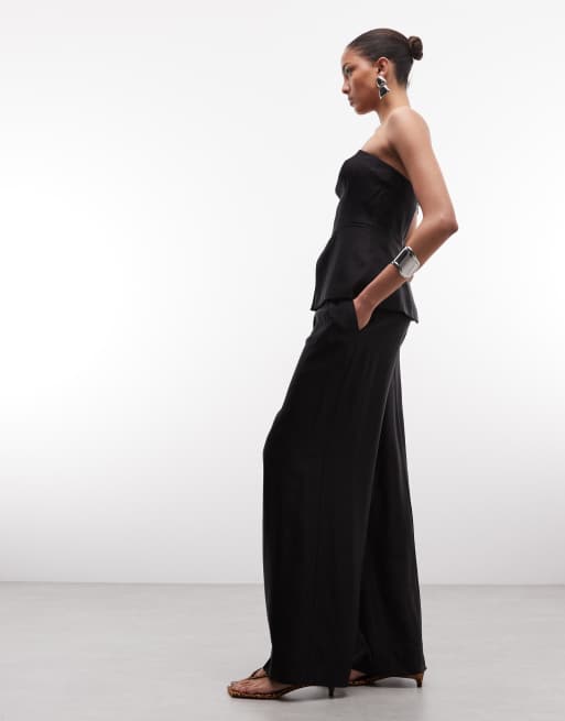 AllSaints Charley tailored linen blend pleated wide leg pants in black - part of a set, 2 of 5