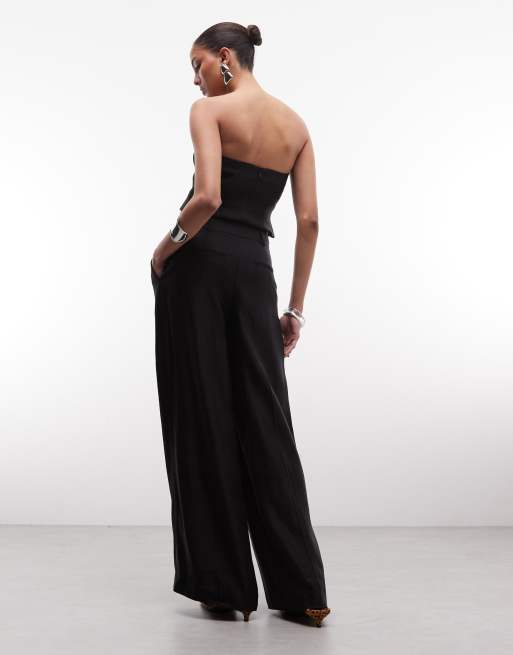 AllSaints Charley tailored linen blend pleated wide leg pants in black - part of a set, 5 of 5