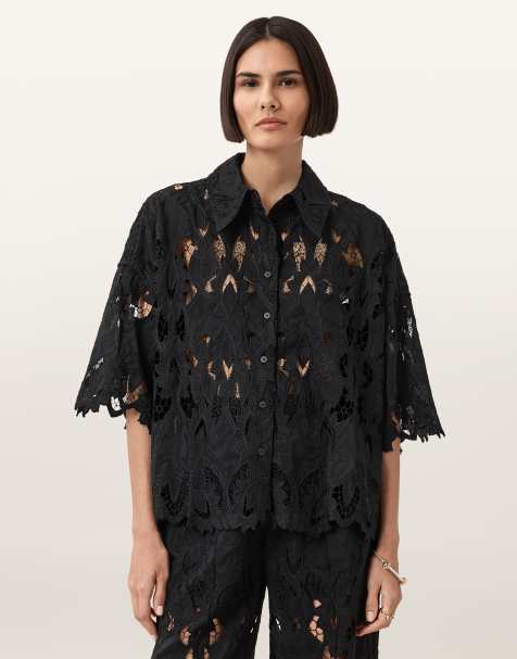 AllSaints – Charli – Bestickte Hemdbluse in Schwarz - view 1