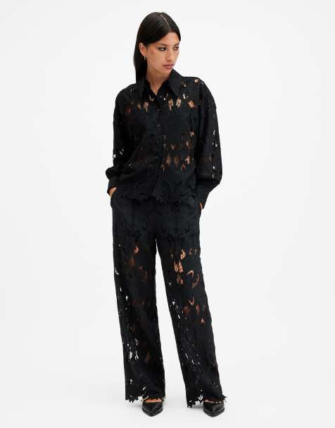 AllSaints – Charli – Bestickte Hose in Schwarz - view 1
