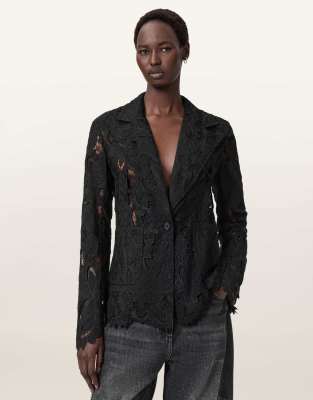 AllSaints - Charli - Bestickte Jacke in Schwarz