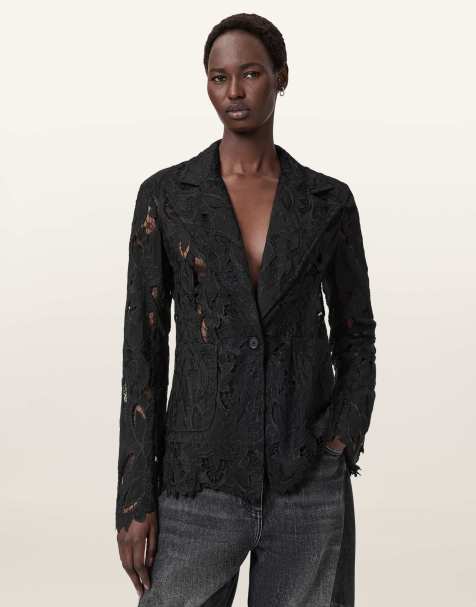 AllSaints – Charli – Bestickte Jacke in Schwarz - view 1