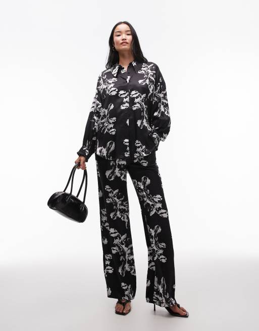 AllSaints Charli satin set in black print