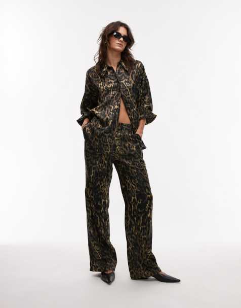 AllSaints Charli satin straight leg pants in leopard print - part of a set - view 1