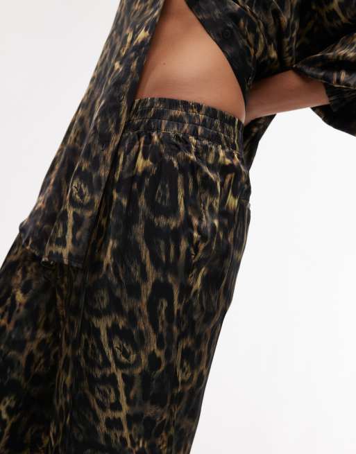 AllSaints Charli satin straight leg pants in leopard print - part of a set