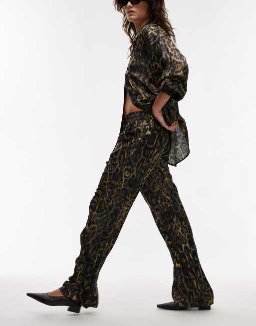 AllSaints Charli satin straight leg pants in leopard print - part of a set