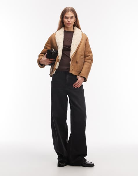 Allsaints Charlton suede shearling coat in tan - view 1