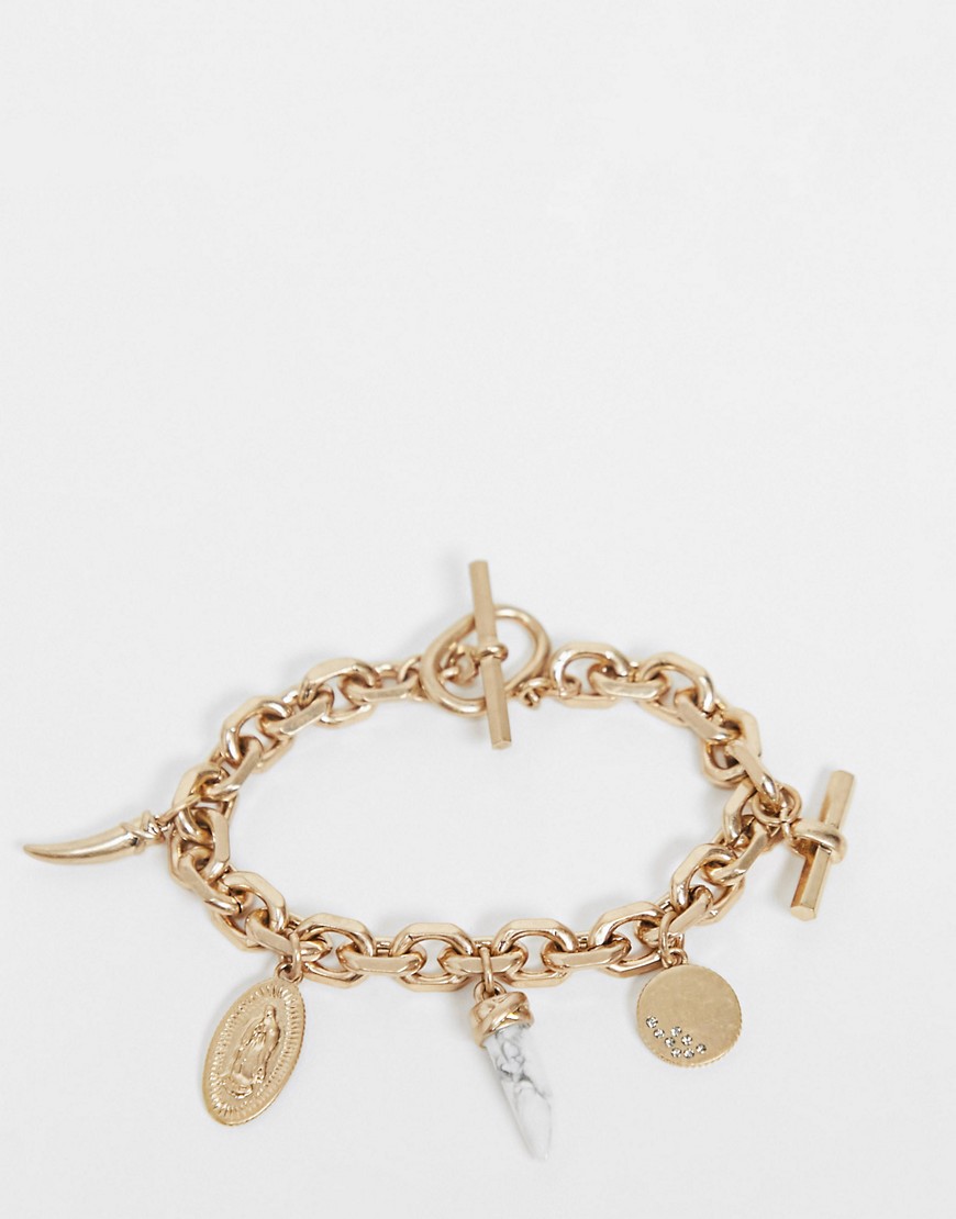Allsaints CHARM CHAIN BRACELET IN BRASS WITH GOLD FINISH