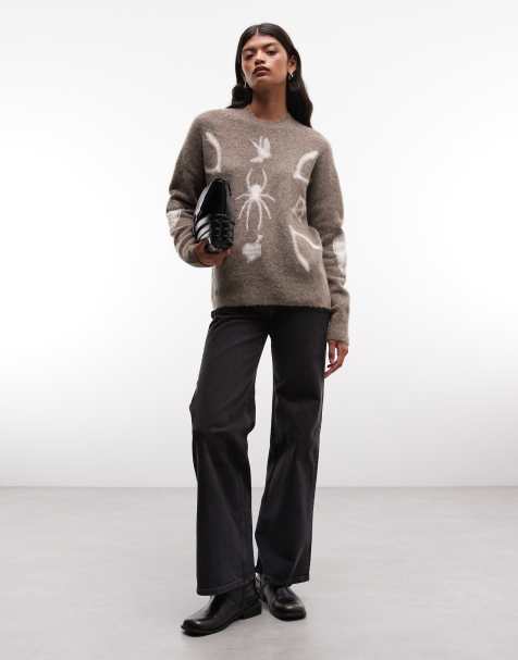 AllSaints - Charm - Maglione marrone con logo grafico - view 1