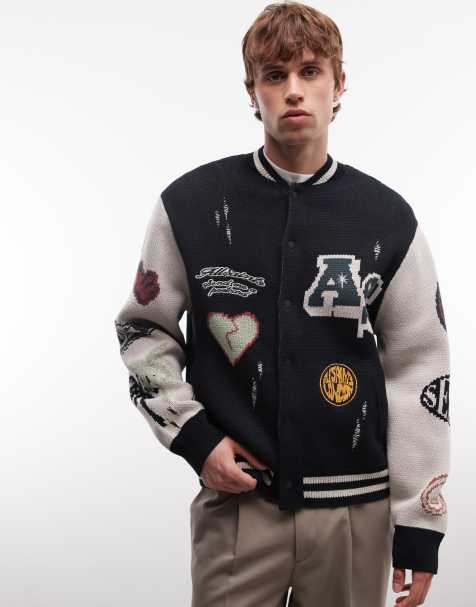 AllSaints – Chase – Czarny dzianinowy kardigan z naszywkami w uczelnianym stylu - view 1