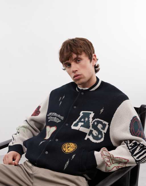 AllSaints - Chase - Gebreid varsity vest met patch in zwart, 3 van 5