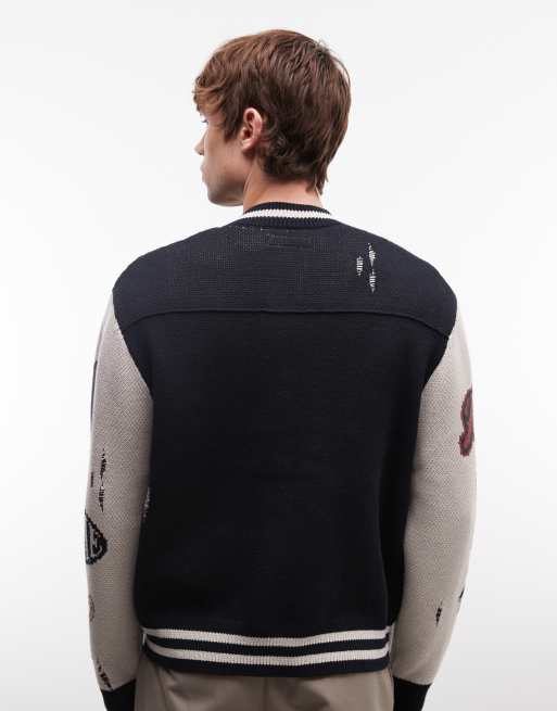 AllSaints - Chase - Gebreid varsity vest met patch in zwart, 5 van 5