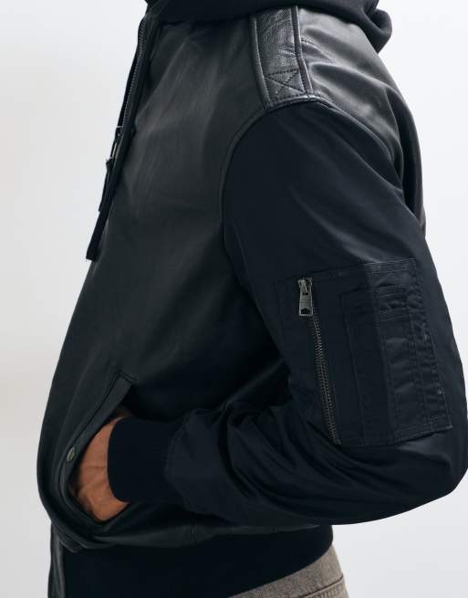 AllSaints Chase Lederjacke mit durchgehendem Reißverschluss und Kapuze in Schwarz, 3 von 5