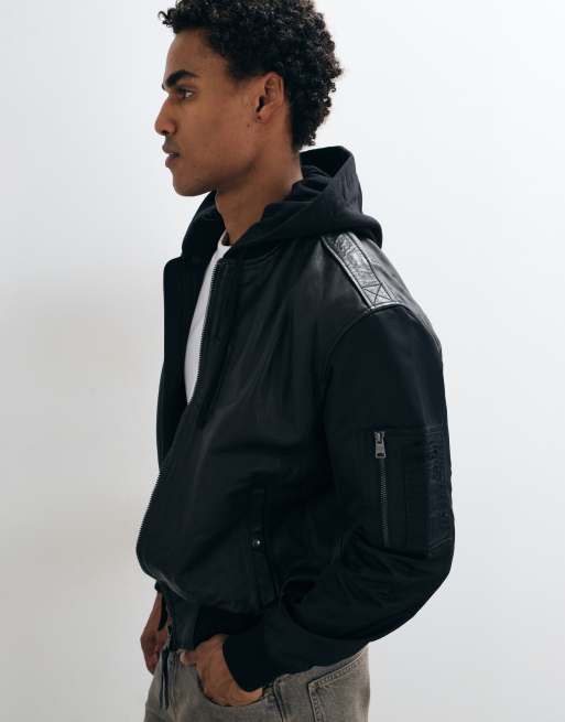 AllSaints Chase veste en cuir à capuche zippée noire, 4 de 5
