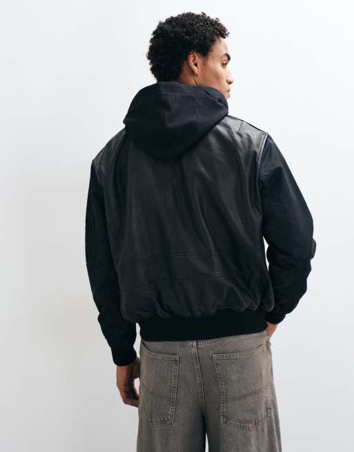 AllSaints Chase veste en cuir à capuche zippée noire, 5 de 5