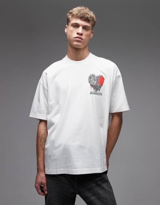 AllSaints - Chaste - T-shirt met grafisch hartlogo en print op de achterkant in wit, 3 van 5