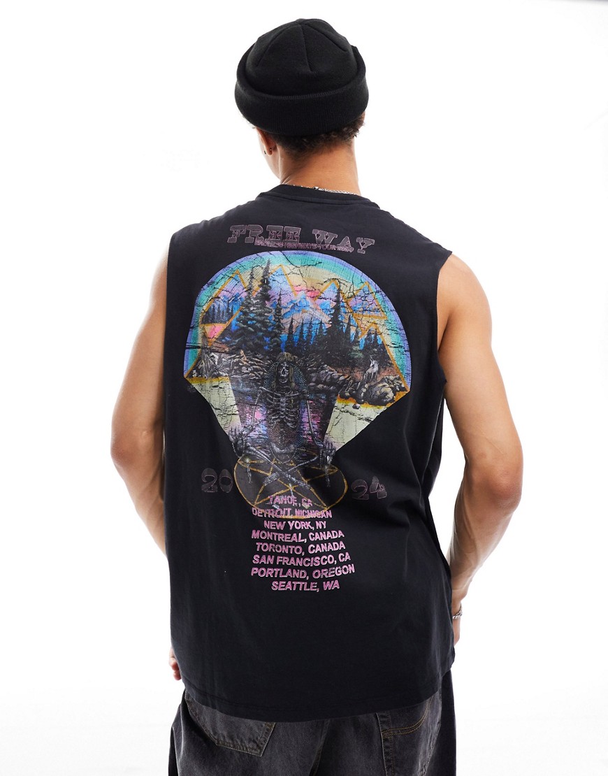 AllSaints Cheech sleevless tank graphic back print in washed black