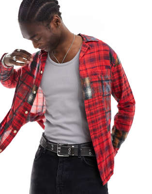 AllSaints Carreaux long sleeve graphic shirt in red - ASOS Price Checker