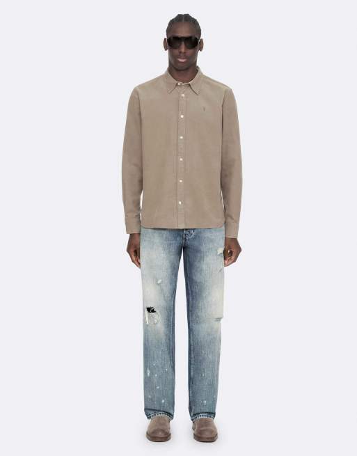 AllSaints chemise Elgar à manches longues couleur marron mortier, 2 de 7