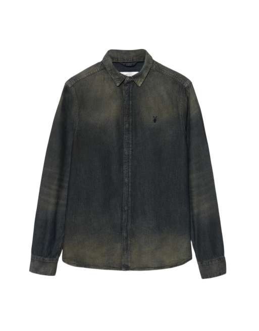 AllSaints chemise en jean Gleason en indigo foncé teinté, 7 de 7